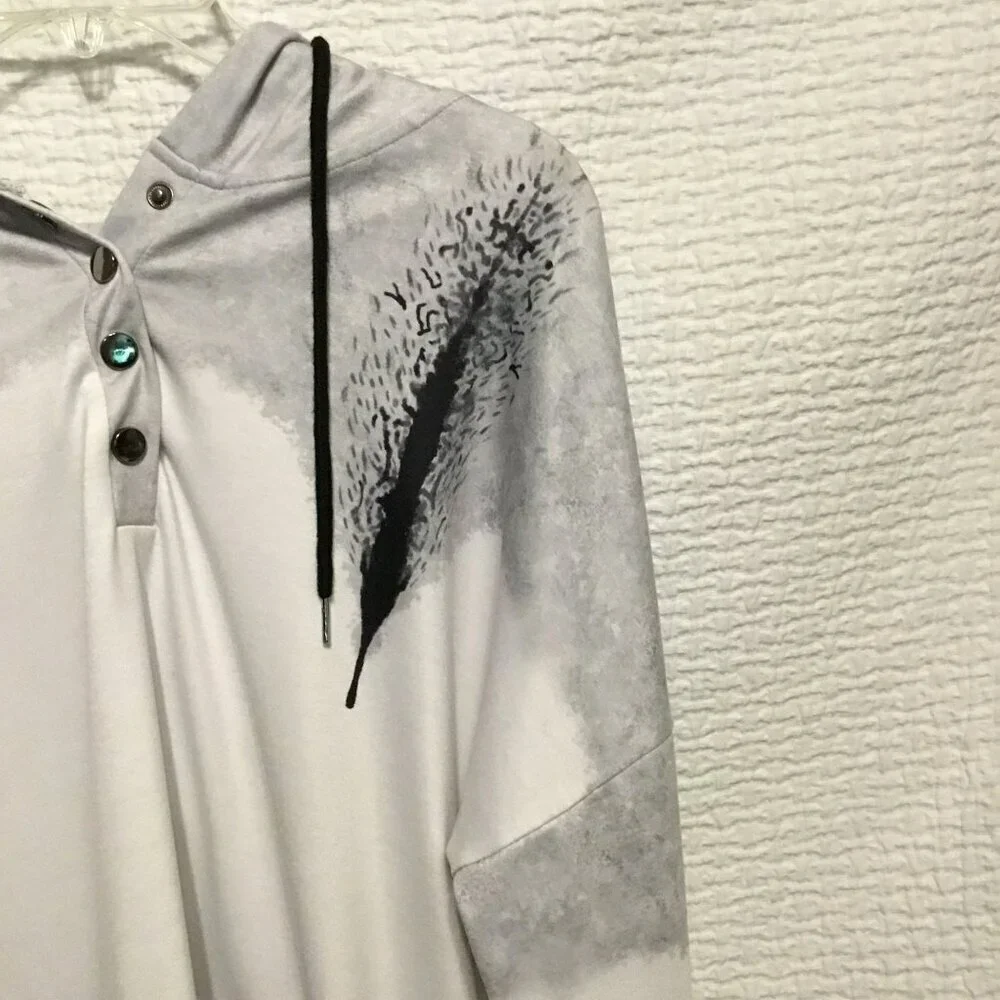 VIEACTIVEWEAR Hooded Sweatshirt Drop Shoulder Oversize Pullover Size Large Gray - Picture 3 of 11